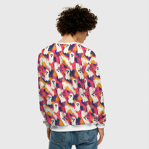 Мужской свитшот Приведения на ярком фоне / 3D-Белый – фото 4