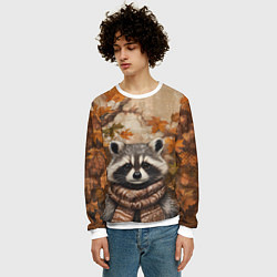 Свитшот мужской Осенний енот в шарфе, цвет: 3D-белый — фото 2