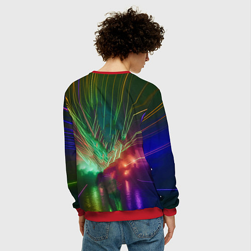 Мужской свитшот Neon cyber dance - ai art fantasy / 3D-Красный – фото 4