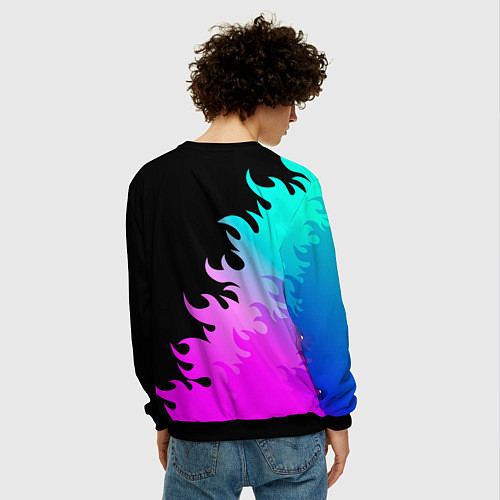 Мужской свитшот Король и Шут неоновый огонь / 3D-Черный – фото 4