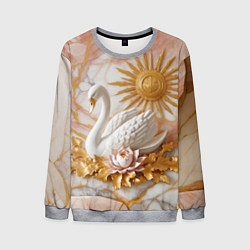 Свитшот мужской Фарфоровый лебедь и солнце на розовом мраморе, цвет: 3D-меланж