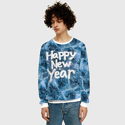 Свитшот мужской Happy New year with snow on ice, цвет: 3D-белый — фото 2