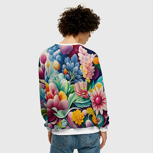 Мужской свитшот Объемные цветы лето / 3D-Белый – фото 4