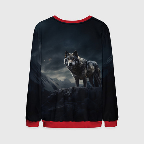 Мужской свитшот Волк в горах / 3D-Красный – фото 2