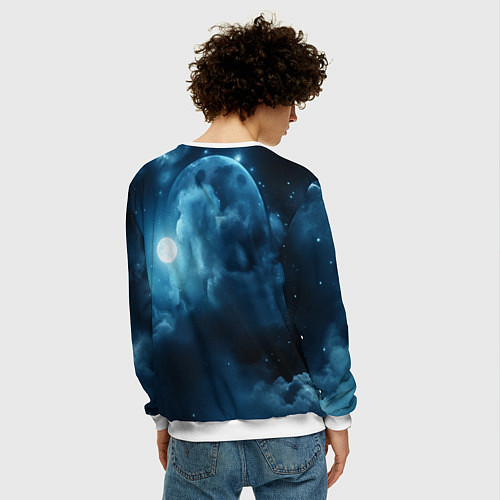 Мужской свитшот Волк ночное синее небо / 3D-Белый – фото 4