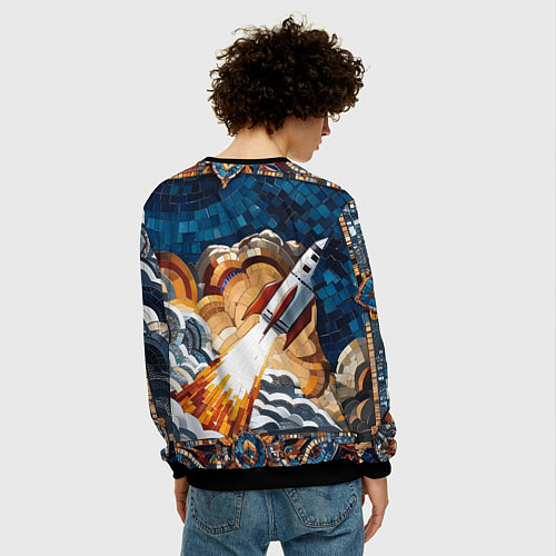 Мужской свитшот Мозаика ракета / 3D-Черный – фото 4