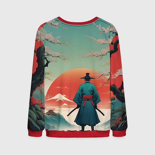 Мужской свитшот Яркий самурай на закате / 3D-Красный – фото 2