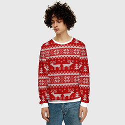 Свитшот мужской Вязаный зимний узор с оленями, цвет: 3D-белый — фото 2