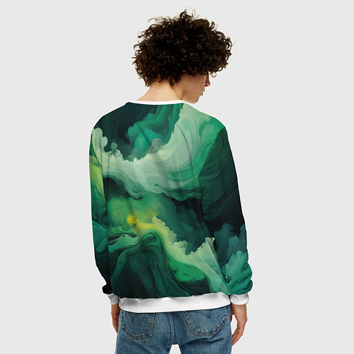 Мужской свитшот Изумрудные волны / 3D-Белый – фото 4