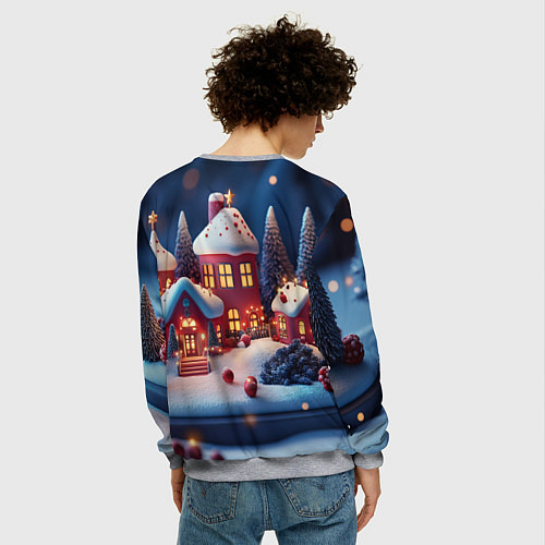 Мужской свитшот Объемный новогодний городок / 3D-Меланж – фото 4