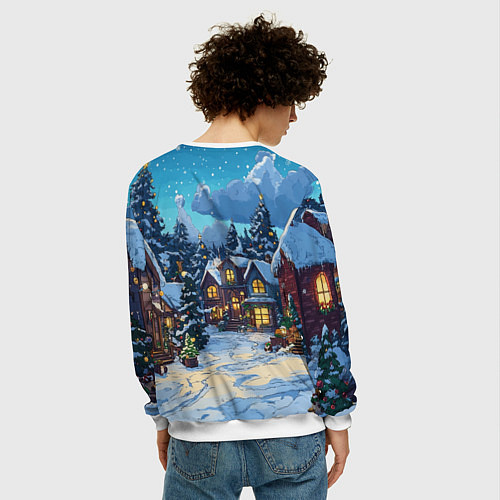 Мужской свитшот Город перед новым годом / 3D-Белый – фото 4