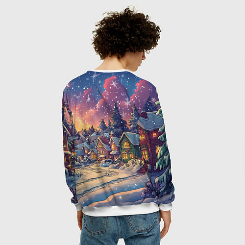 Мужской свитшот Снегопад в ночном городе / 3D-Белый – фото 4