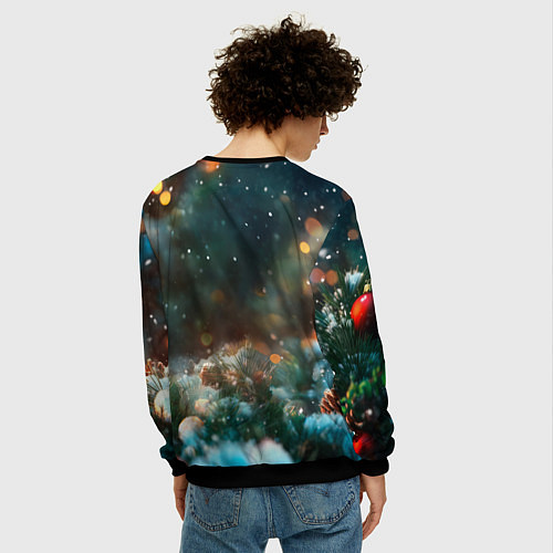 Мужской свитшот Новогодняя змея у елочки / 3D-Черный – фото 4