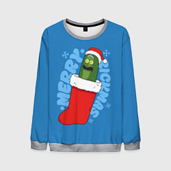 Свитшот мужской Новогодний Рик огурчик - Merry Rickmas, цвет: 3D-меланж