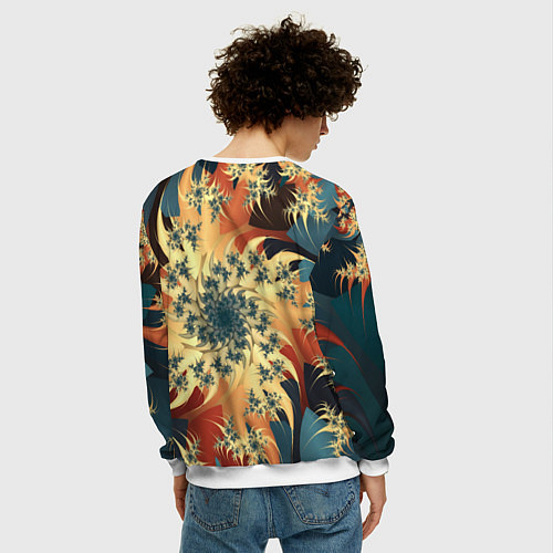 Мужской свитшот Оптические узоры фракталы / 3D-Белый – фото 4