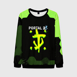 Свитшот мужской Doom x portal 2 зелёные соты, цвет: 3D-черный