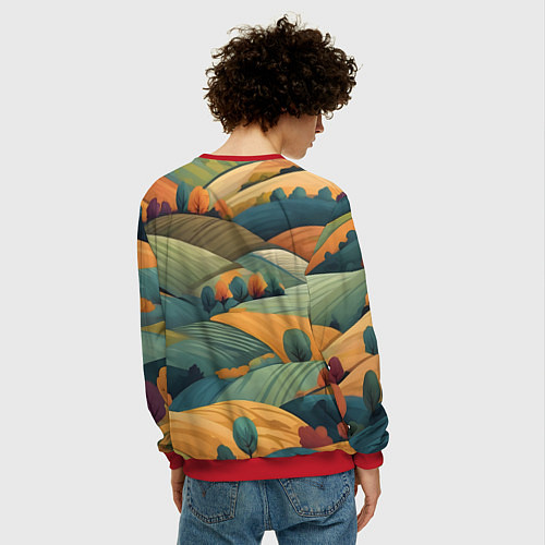 Мужской свитшот Луга поля / 3D-Красный – фото 4