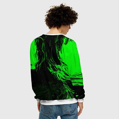 Мужской свитшот Зелёная энергия на чёрном фоне / 3D-Белый – фото 4