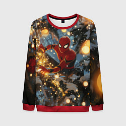 Свитшот мужской Spiderman на новогодней елке, цвет: 3D-красный