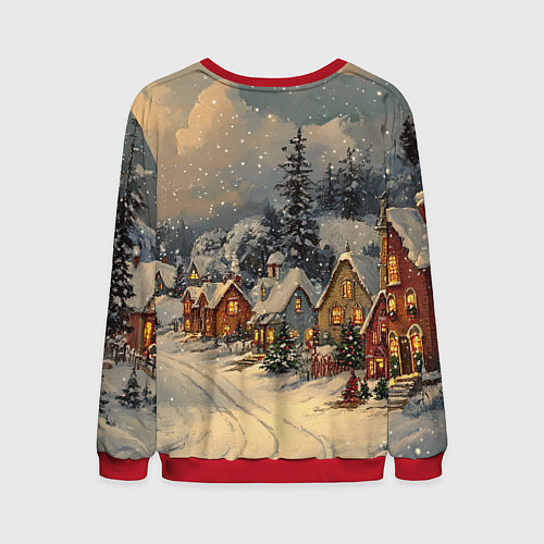 Мужской свитшот Новогодние зимние домики / 3D-Красный – фото 2