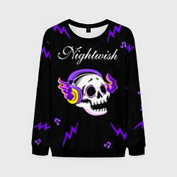 Свитшот мужской Nightwish неоновый череп, цвет: 3D-черный