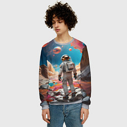 Свитшот мужской Космонавт на розовой планете, цвет: 3D-меланж — фото 2