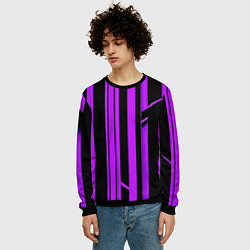 Свитшот мужской Толстые фиолетовые полосы на чёрном фоне, цвет: 3D-черный — фото 2