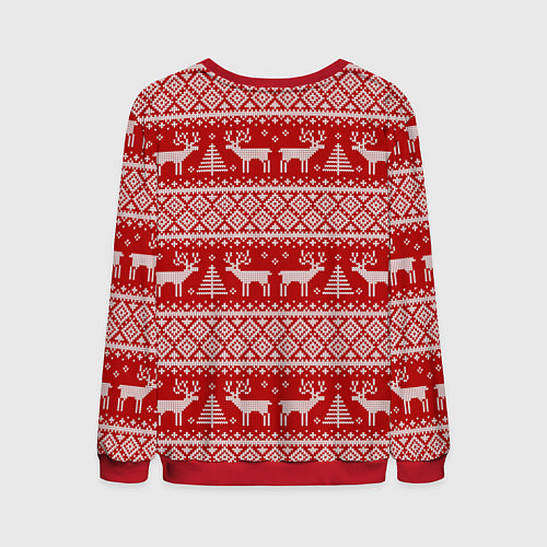 Мужской свитшот Вязаный новогодний орнамент с оленями и ёлками / 3D-Красный – фото 2
