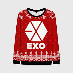 Свитшот мужской Новогодний Exo с оленями, цвет: 3D-черный