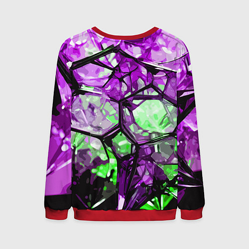 Мужской свитшот Чёрно-зелёная абстракция на фиолетовом фоне / 3D-Красный – фото 2
