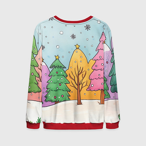 Мужской свитшот Разноцветные елочки и деревья / 3D-Красный – фото 2