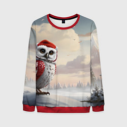 Свитшот мужской Сова на фоне зимнего леса, цвет: 3D-красный