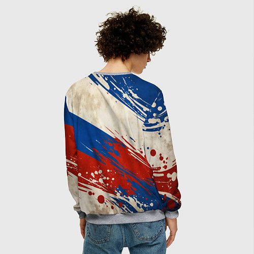 Мужской свитшот Надпись Россия на фоне цветов флага / 3D-Меланж – фото 4