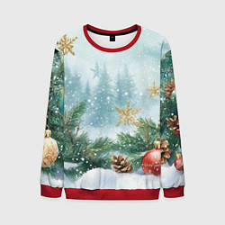 Свитшот мужской Золотые снежинки - новогодний фон, цвет: 3D-красный