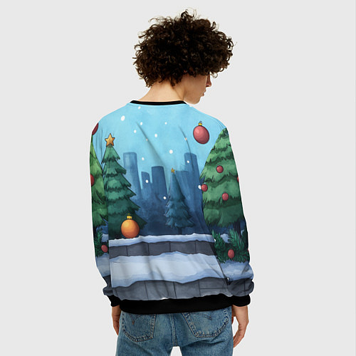 Мужской свитшот Елки и елочные игрушки / 3D-Черный – фото 4