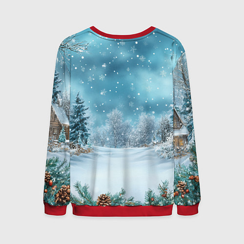 Мужской свитшот Новогодний снег / 3D-Красный – фото 2
