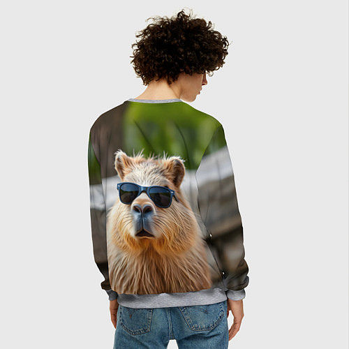 Мужской свитшот Модная капибара в темных очках / 3D-Меланж – фото 4
