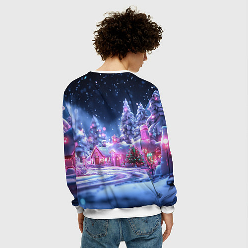 Мужской свитшот Неоновые новогодние домики / 3D-Белый – фото 4