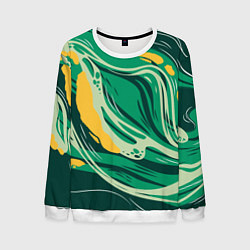 Свитшот мужской Абстрактные полосы в зелёных тонах, цвет: 3D-белый