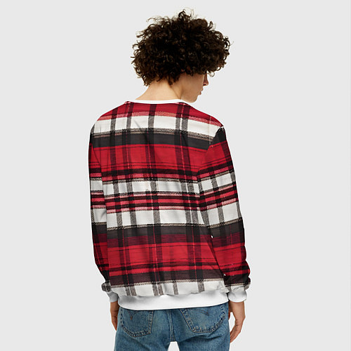 Мужской свитшот Красно-белая ткань в клетку / 3D-Белый – фото 4