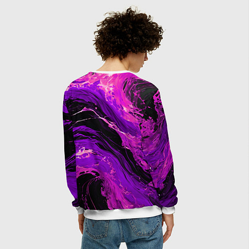 Мужской свитшот Фиолетовые брызги на чёрном фоне / 3D-Белый – фото 4