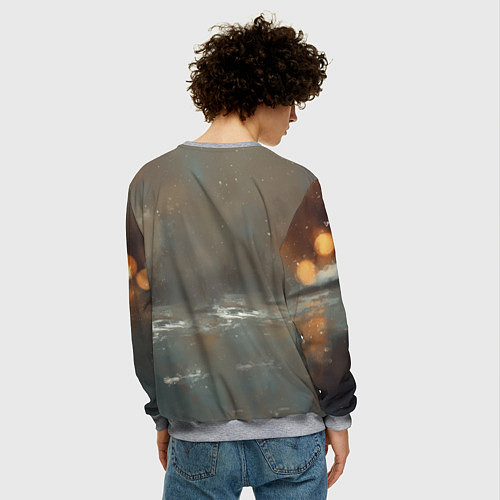 Мужской свитшот Новогодняя выдра с кружкой кофе / 3D-Меланж – фото 4