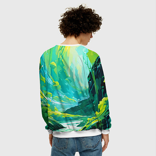 Мужской свитшот Зелёная кислотная абстракция / 3D-Белый – фото 4