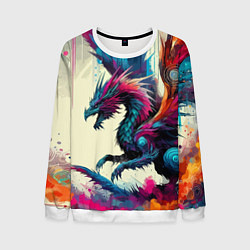 Свитшот мужской Крылатый дракон - акварель, цвет: 3D-белый