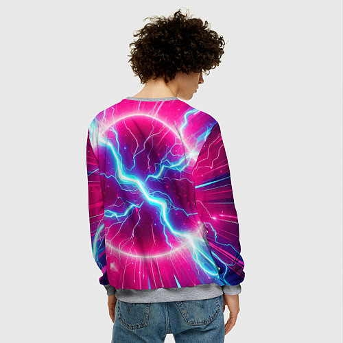 Мужской свитшот Cyber tyrannosaurus is a cool skateboarder / 3D-Меланж – фото 4