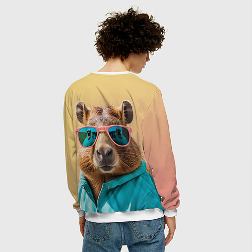 Мужской свитшот Модная капибара в отпуске / 3D-Белый – фото 4