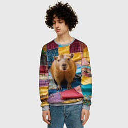 Свитшот мужской Капибара и пэчворк, цвет: 3D-меланж — фото 2