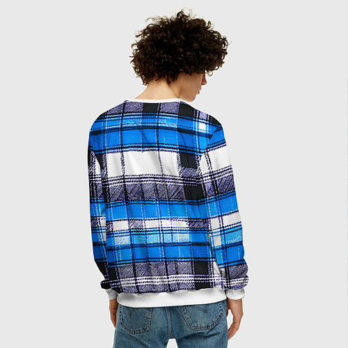 Мужской свитшот Чёрные полосы на сине-белом фоне / 3D-Белый – фото 4