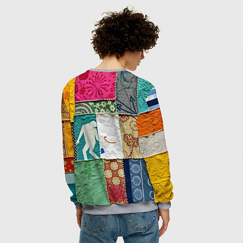 Мужской свитшот Пэчворк с человечком / 3D-Меланж – фото 4
