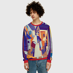 Свитшот мужской Кубизм абстрактный город, цвет: 3D-красный — фото 2